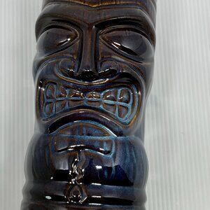 Libbey World Tableware Tiki Mug - Frothy Brown With Blue Glaze - Large Tiki Face